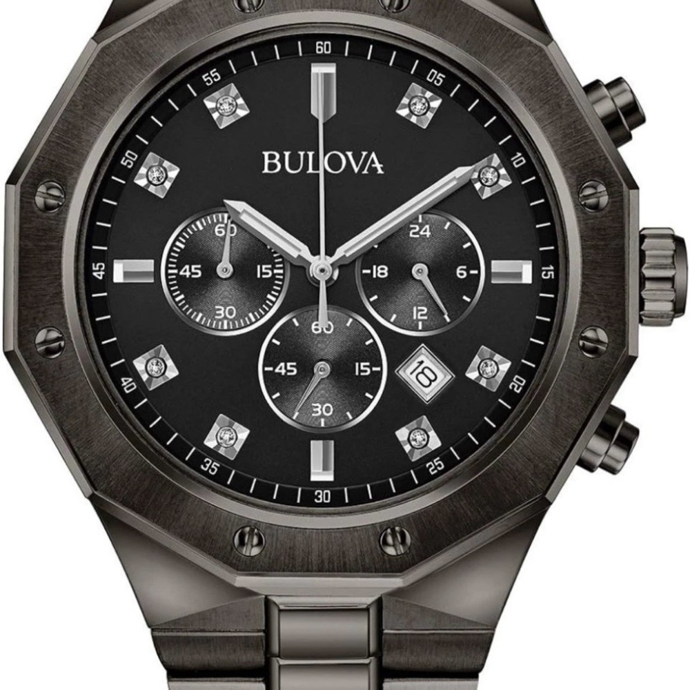Bulova 98D142 Men’s Chronograph Watch – Diamond Accents – Gunmetal – 44mm